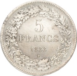 Belgium. Leopold I. 5 Francs. 1833.