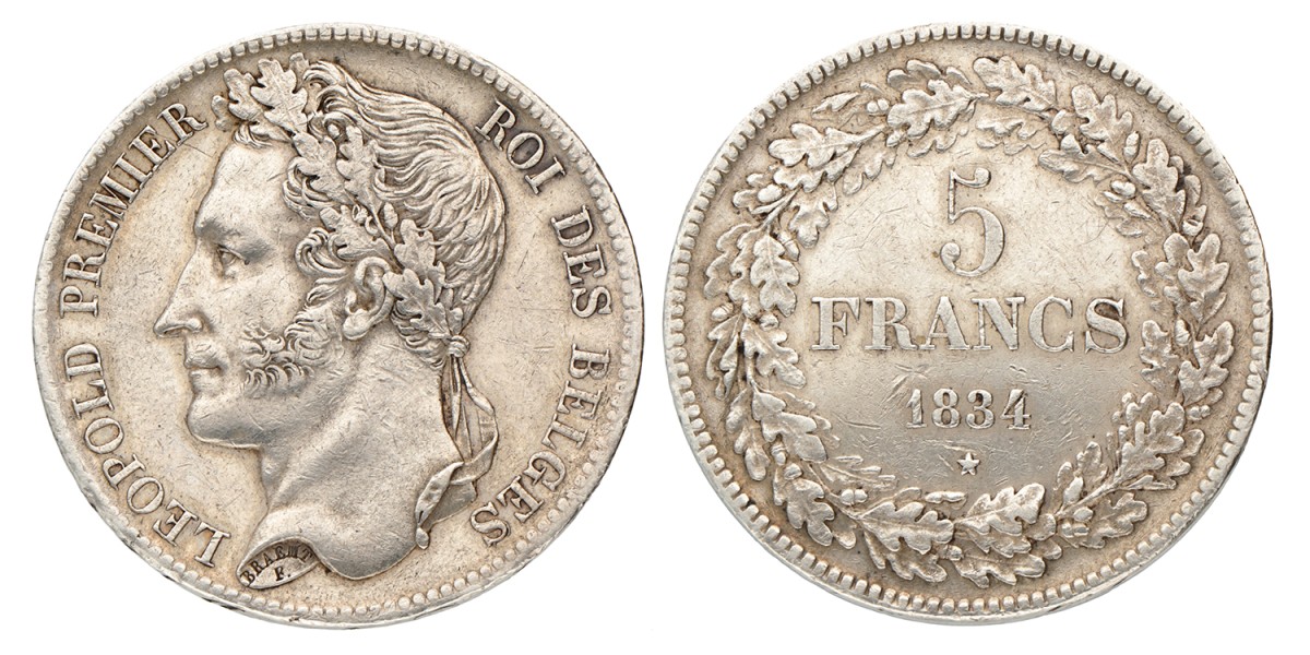 Belgium. Leopold I. 5 Francs. 1834.