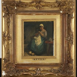 Toegeschreven aan J.S.H. Kever (Amsterdam 1854 - 1922 Laren NH), Een handwerkende vrouw in een interieur.