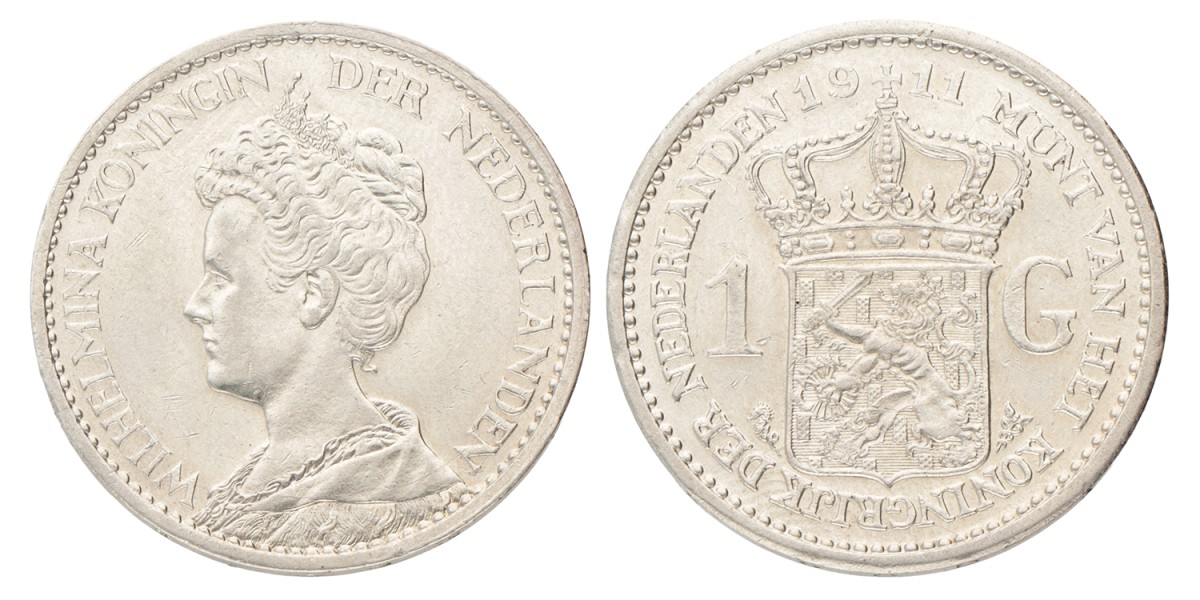 1 Gulden. Wilhelmina. 1911. Zeer Fraai / Prachtig.