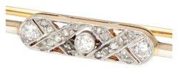 18 kt. Geelgouden art deco staafbroche bezet met diamant.