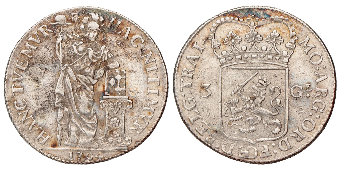 3 gulden - generaliteits. Utrecht. 1794. Zeer Fraai / Prachtig.