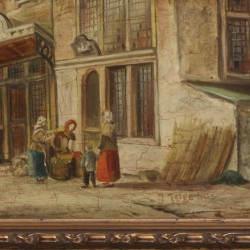 Hollandse School, 20e eeuw, een druk bevolkte straat in een stad.