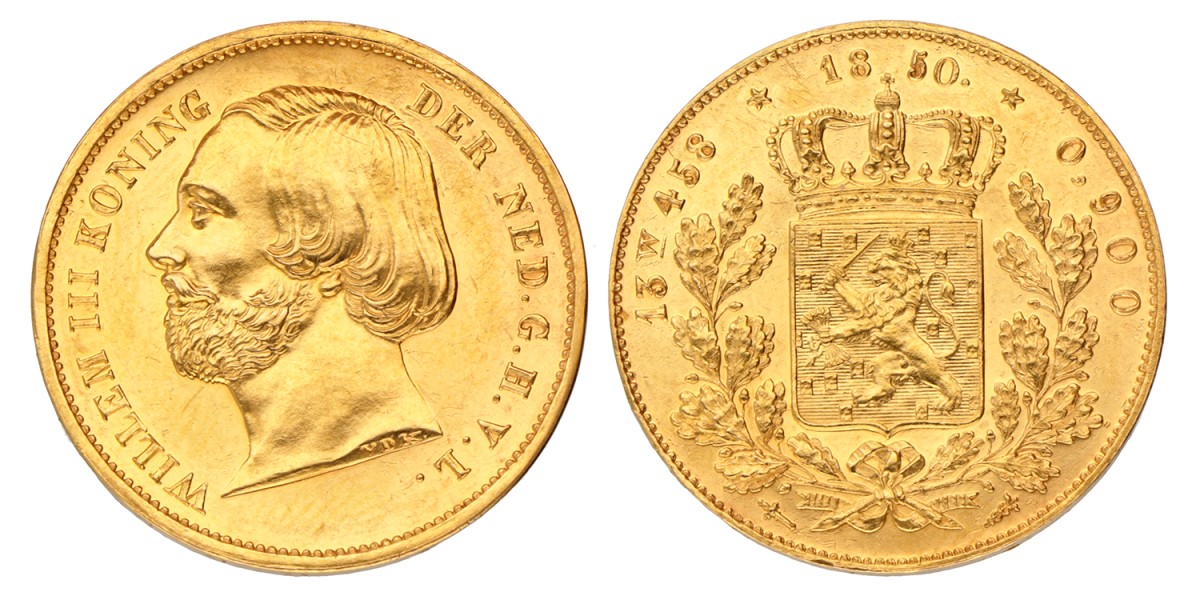 Dubbele gouden Willem (Negotiepenning t.w.v. 20 gulden). Willem III. 1850. UNC -.