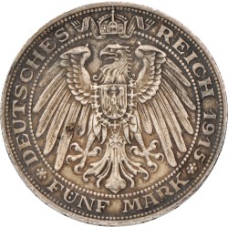 German states. Mecklenburg-Schwerin. Friedrich Franz IV. 5 Mark - 100th anniversary of the Arch dukedom. 1915 A.