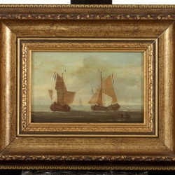 Hollandse School, 19e eeuw. Vissersschepen op een kalme zee.