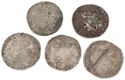 Lot (5) Zilveren dukaten. Zeeland. 1704 (2), 1705, 1713, 1714. Gemiddeld Fraai.