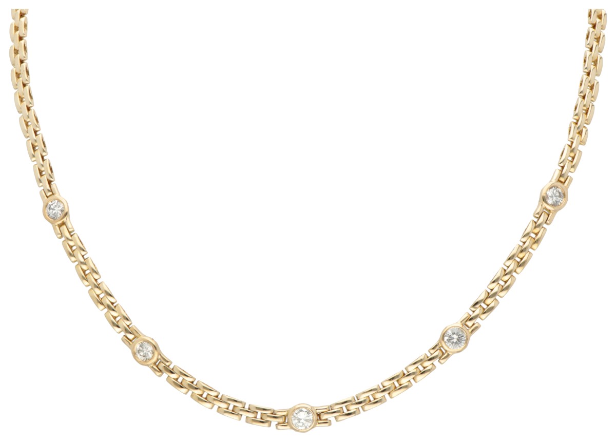 18 kt. Geelgouden rolexschakel collier bezet met ca. 1.06 ct. diamant.
