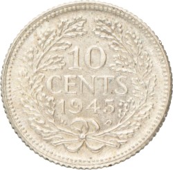 10 Cent. Wilhelmina. 1945. UNC -.