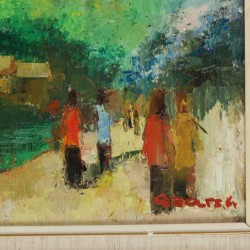 Indonesische School, 20e eeuw, Indisch landschap met vulkaan en waringing.