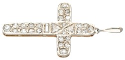 14 kt. Bicolor gouden kruis hanger bezet met ca. 0.87 ct. diamant.