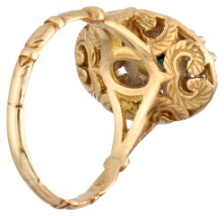 18 kt. Bicolor gouden ring bezet met synthetische saffier.