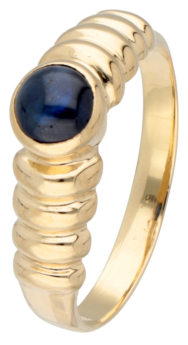 14 kt. Geelgouden solitair ring bezet met ca. 1.40 ct. natuurlijke saffier.
