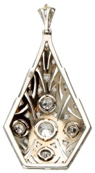 Platina / 18 kt. witgouden art deco hanger bezet met ca. 0.89 ct. diamant.