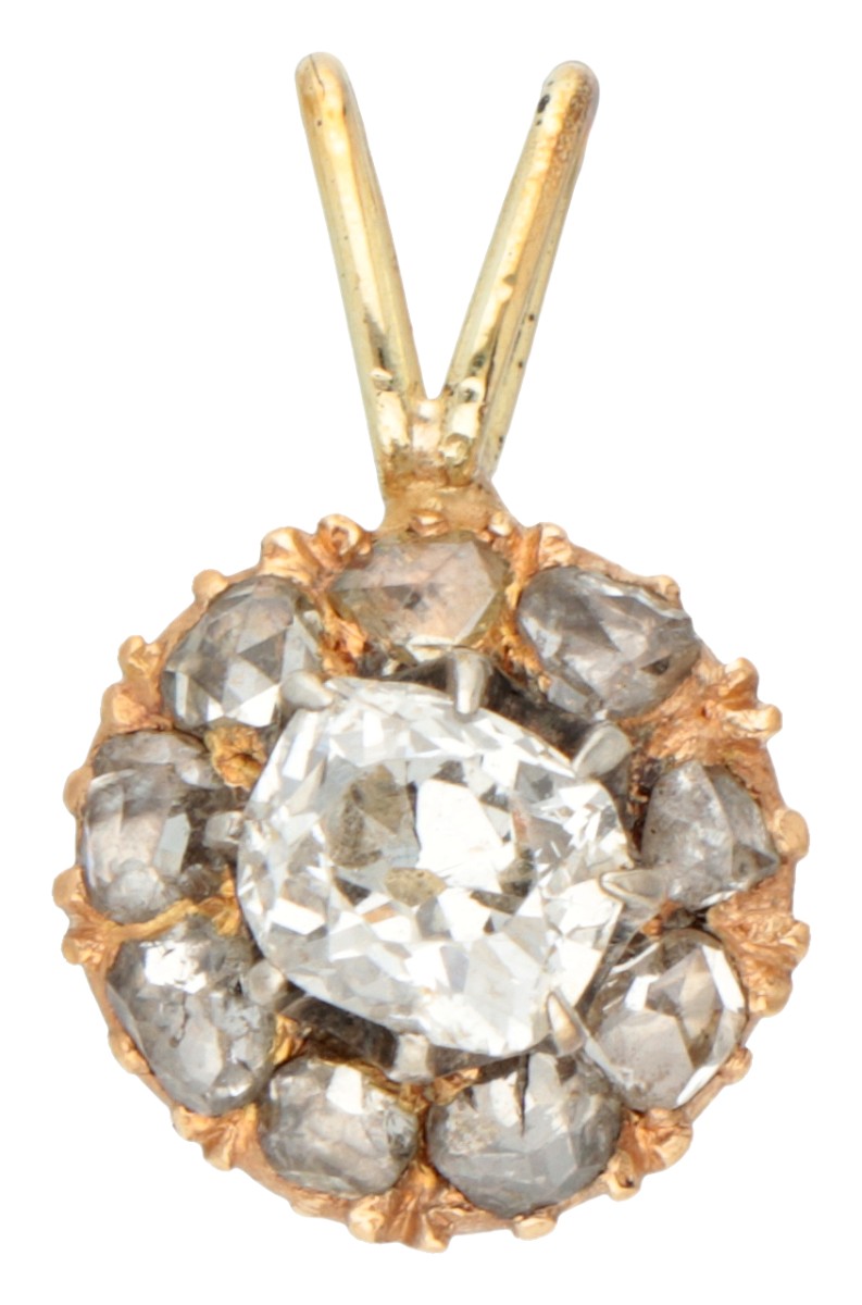 14 kt. Geelgouden hanger met oud geslepen diamant.