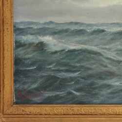 Hollandse School, 20e eeuw, een zeilklipper op ruwe zee.