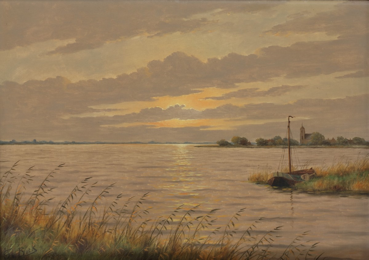 Hollandse School, 20e eeuw, Polderlandschap bij avond.