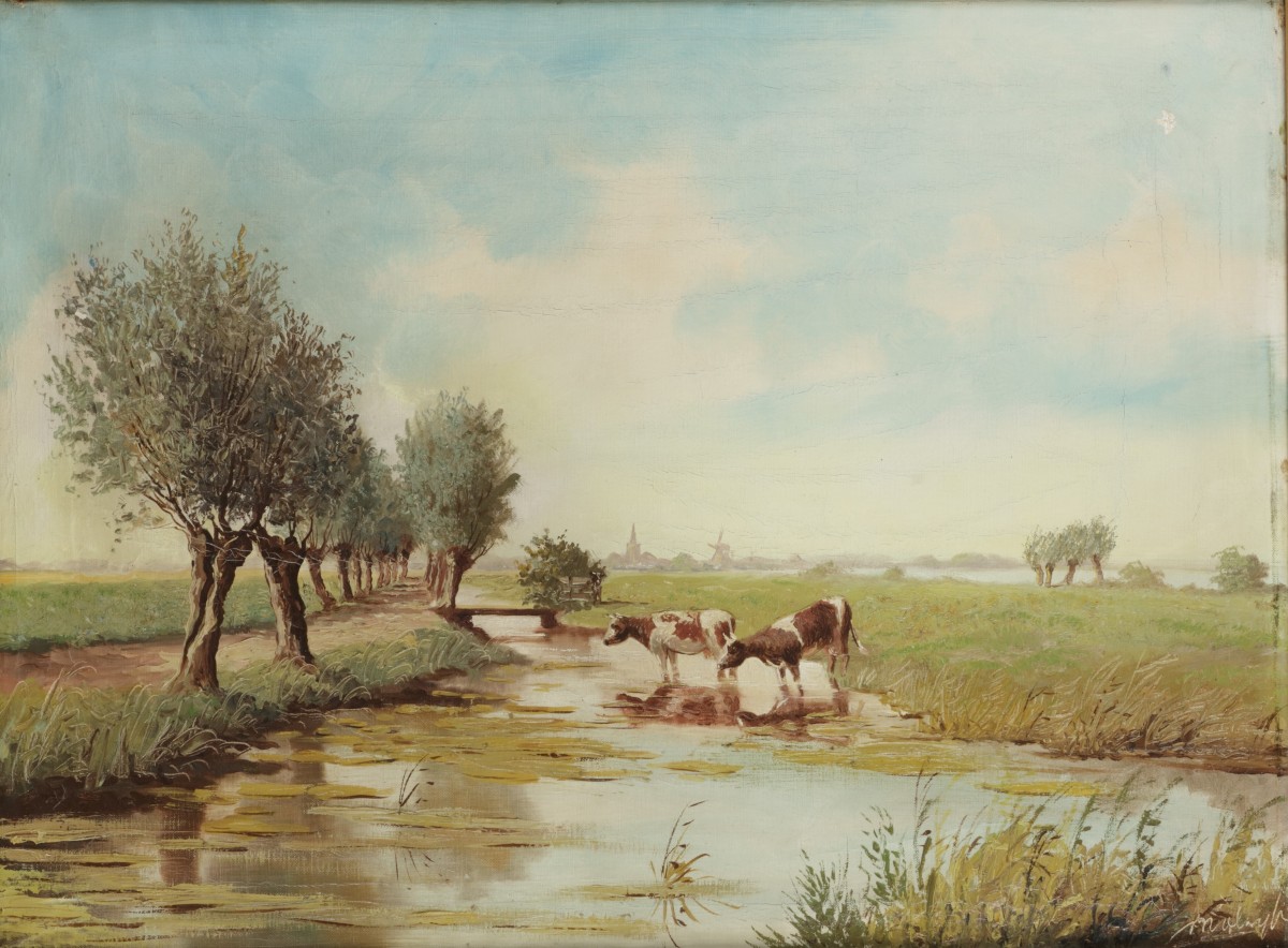 Hollandse School, 20e eeuw, waterende koeien.
