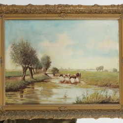 Hollandse School, 20e eeuw, waterende koeien.