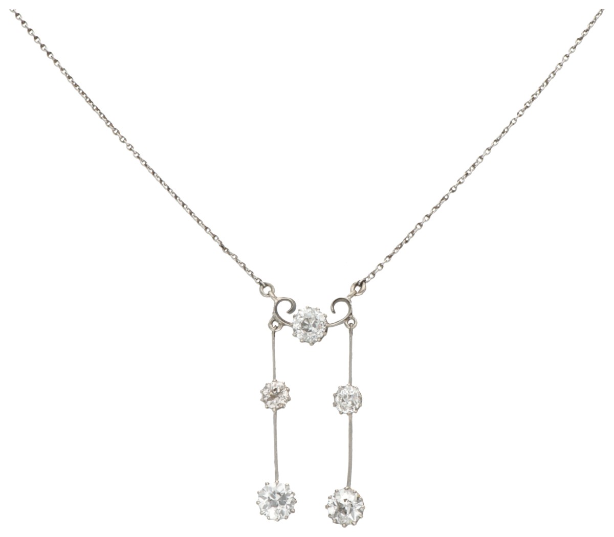 Antiek collier en negligé hanger bezet met ca. 1.63 ct. oud geslepen diamant.