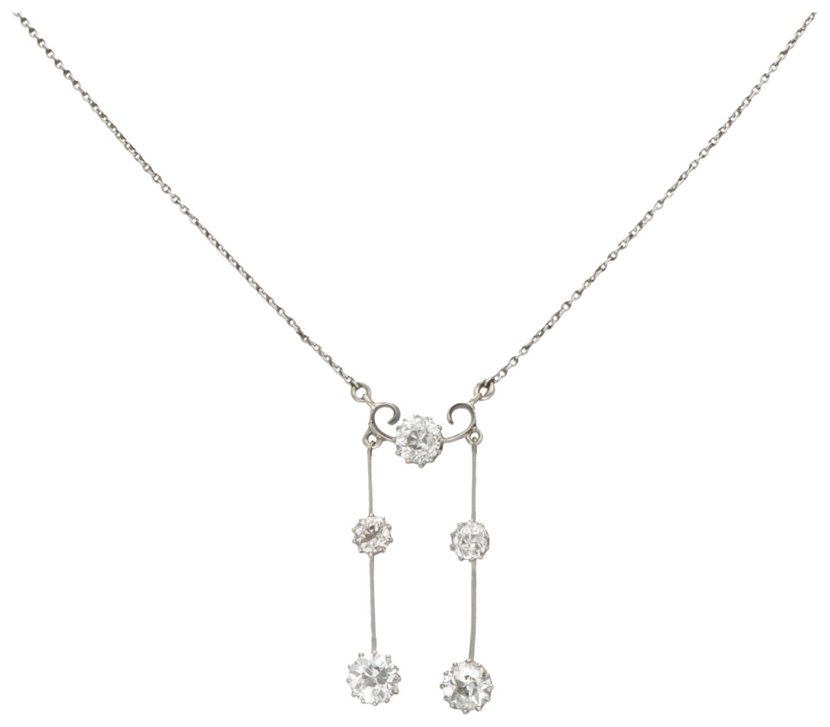 Antiek collier en negligé hanger bezet met ca. 1.63 ct. oud geslepen diamant.