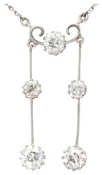 Antiek collier en negligé hanger bezet met ca. 1.63 ct. oud geslepen diamant.