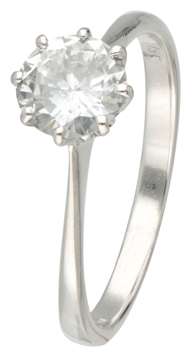 18 kt. Witgouden solitair ring bezet met ca. 1.21 ct. diamant.