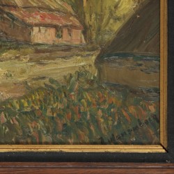 Belgische School, 20e eeuw. Een boerenhoeve in een landschap