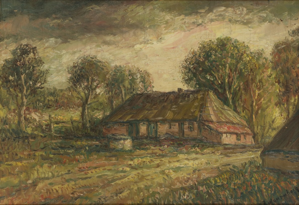 Belgische School, 20e eeuw. Een boerenhoeve in een landschap