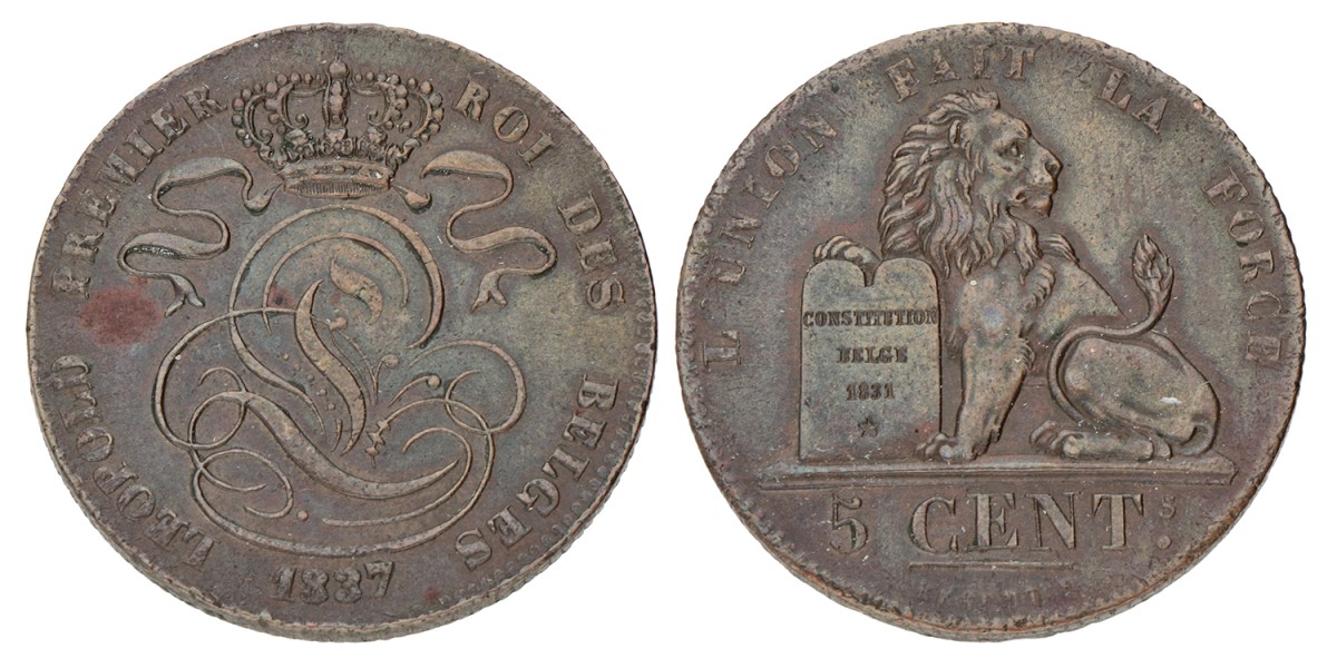 Belgium. Leopold I. 5 Centimes. 1837.