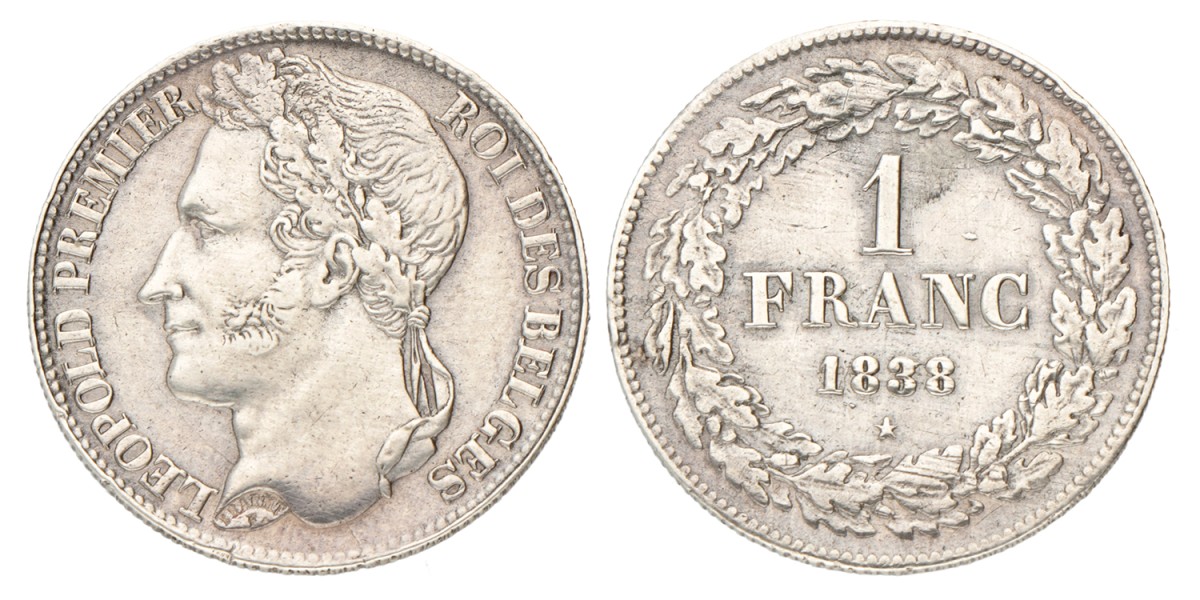 Belgium. Leopold I. 1 Franc. 1838.