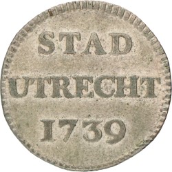 Duit afslag in zilver. Utrecht stad. 1739. Zeer Fraai +.