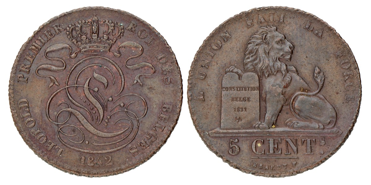 Belgium. Leopold I. 5 Centimes. 1842.