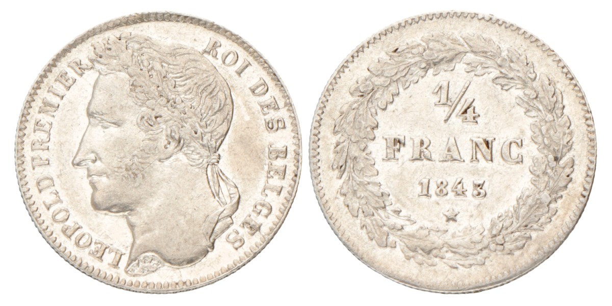 Belgium. Leopold I. ¼ Franc. 1843.