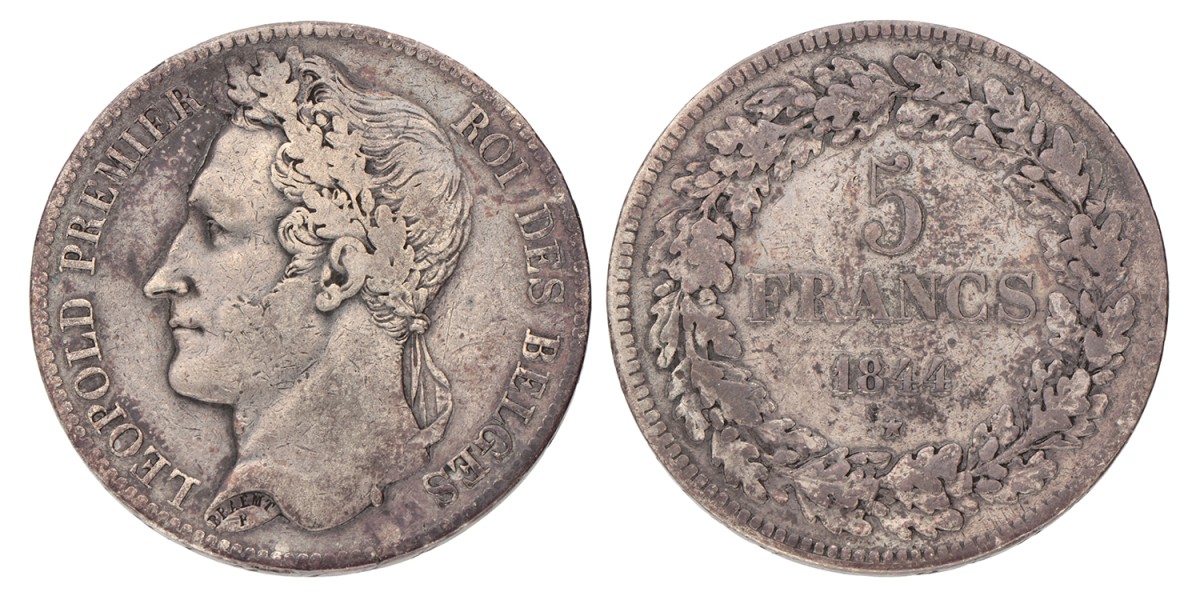 Belgium. Leopold I. 5 Francs. 1844.