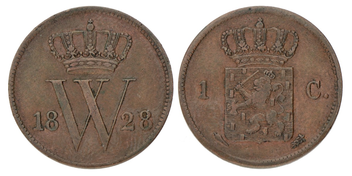 1 Cent. Willem I. 1828 U. Zeer Fraai +.
