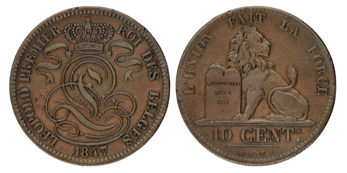 Belgium. Leopold I. 10 Centimes. 1847/37.