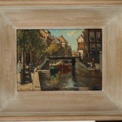 Anton Dirckx (Rotterdam 1878 - 1927 Den Haag) Bedrijvigheid in een stadsgrachtje, Dordrecht (?)