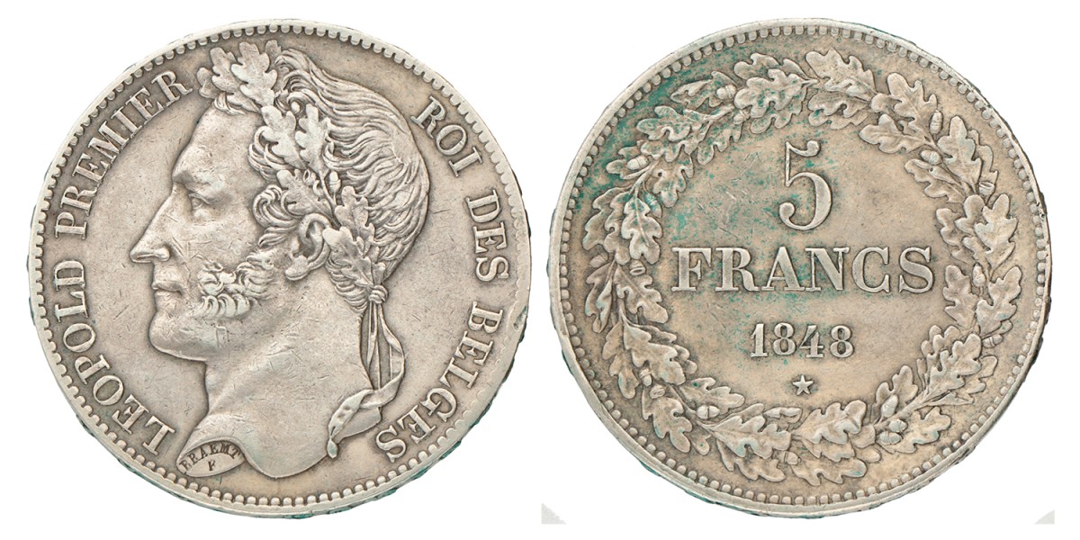 Belgium. Leopold I. 5 Francs. 1848.