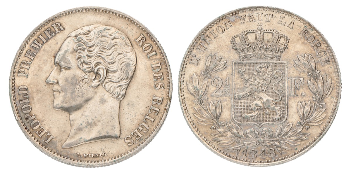 Belgium. Leopold I. 2½ Francs. 1848 - klein hoofd.