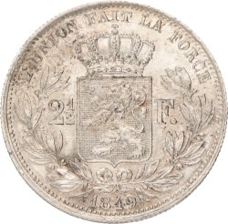 Belgium. Leopold I. 2½ Francs. 1849 - groot hoofd.