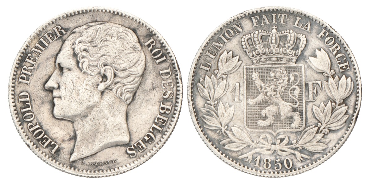 Belgium. Leopold I. 1 Franc. 1850.