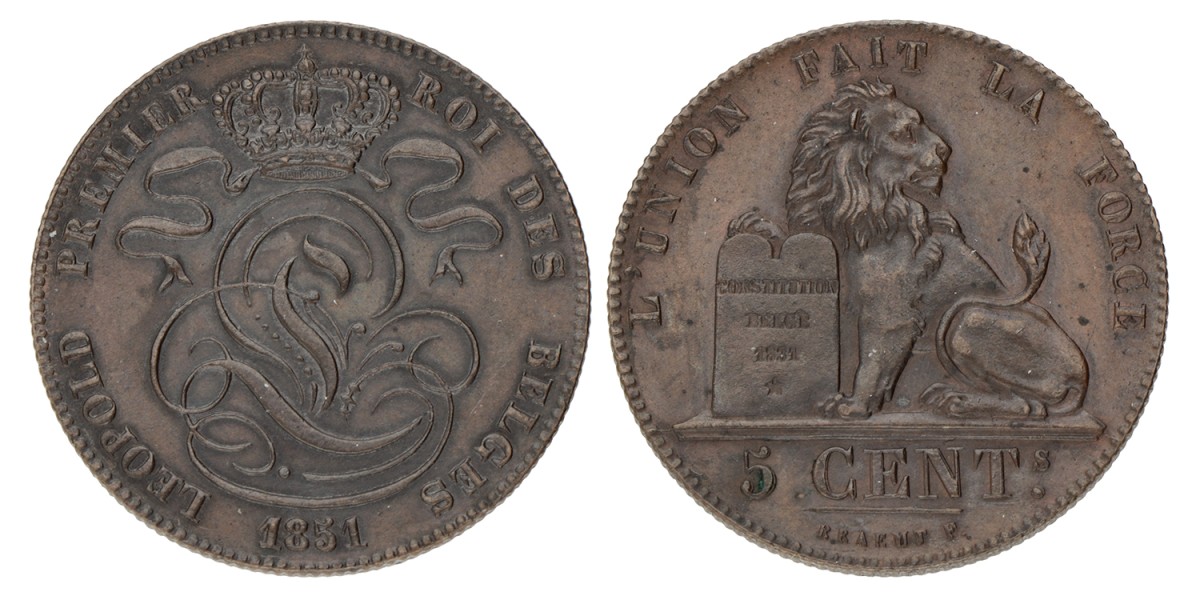 Belgium. Leopold I. 5 Centimes. 1851.