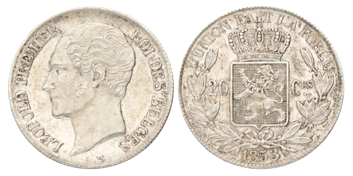 Belgium. Leopold I. 20 Centimes. 1853.