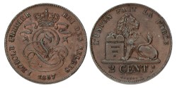 Belgium. Leopold I. 2 Centimes. 1857.