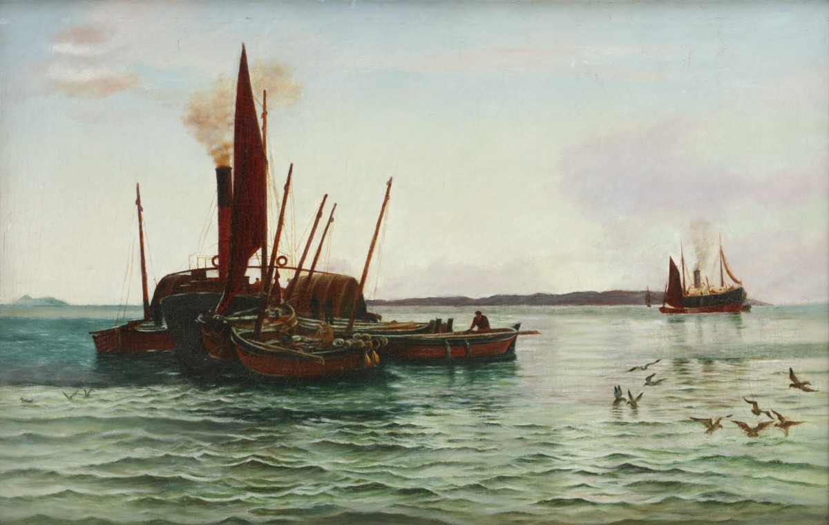 W.E. Webb, Engelse School, 20e eeuw, schepen aan de kust.