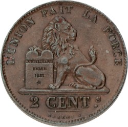Belgium. Leopold I. 2 Centimes. 1857.