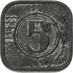 5 Cent. Wilhelmina. 1943. UNC.