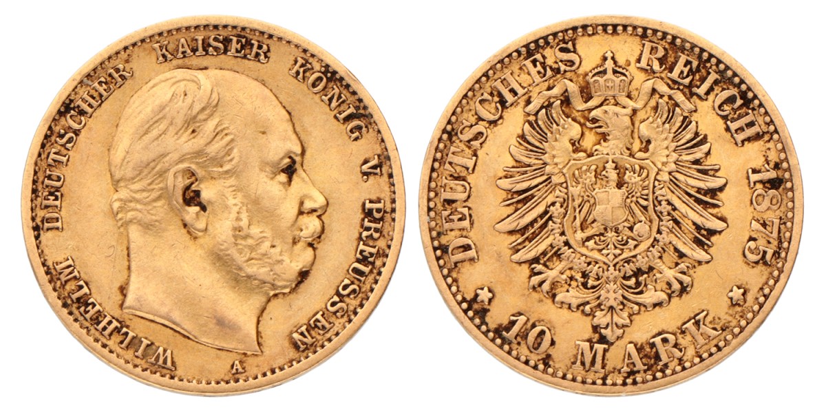 German states. Prussia. Wilhelm. 10 Mark. 1875 A.