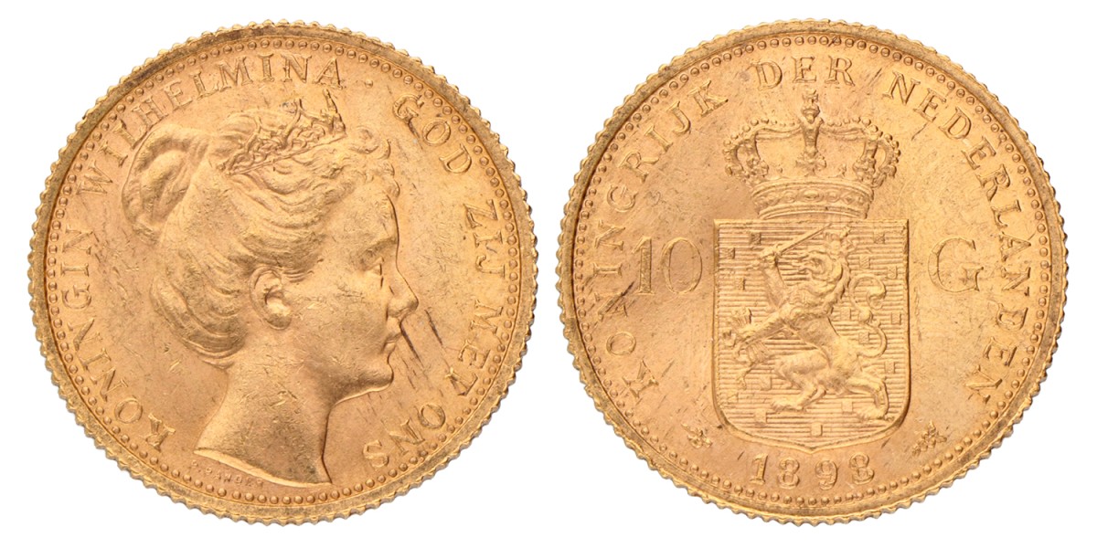 10 Gulden. Wilhelmina. 1898. Prachtig / UNC.